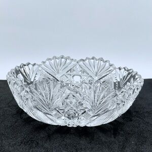 Vintage American Brilliant Period Cut Glass Crystal Sawtooth Edge Oval Bowl 5.75